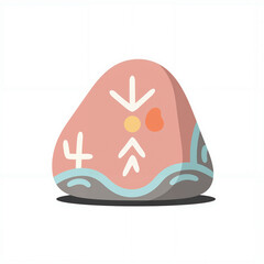 Minimalist representation of a painted rock featuring tribal symbols displayed on a white backdrop