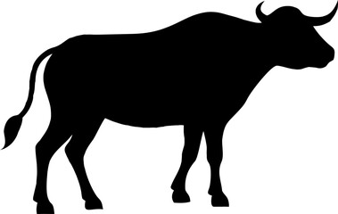 Black vector silhouette of a standing bull, a powerful farm animal illustration