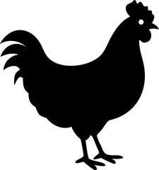 Cartoon vector illustration of farm poultry with a hen, rooster, and chick silhouette