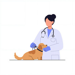 Veterinarian carefully extracts ticks from the dog's fur in a well-lit environment focused on animal care