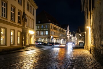 Fototapeta premium Night time lapse captures the enchanting ambiance of Schloss Bruchsal and surrounding streets, Night timelapse of Schloss Bruchsal