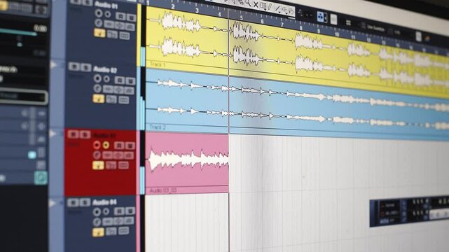Close-Up of DAW Screen Recording Music in Timeline &ndash; Digital Music Production in Progress