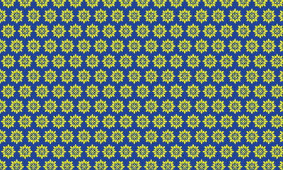 Seamless vector pattern with blue and yellow flowers and striped vintage design