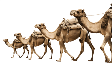  camel train isolated on white background PNG, AI GENERATED