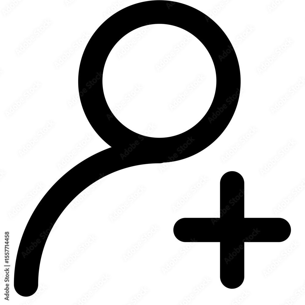 Poster illustration of a user icon with a circular head and a plus sign indicating add user function