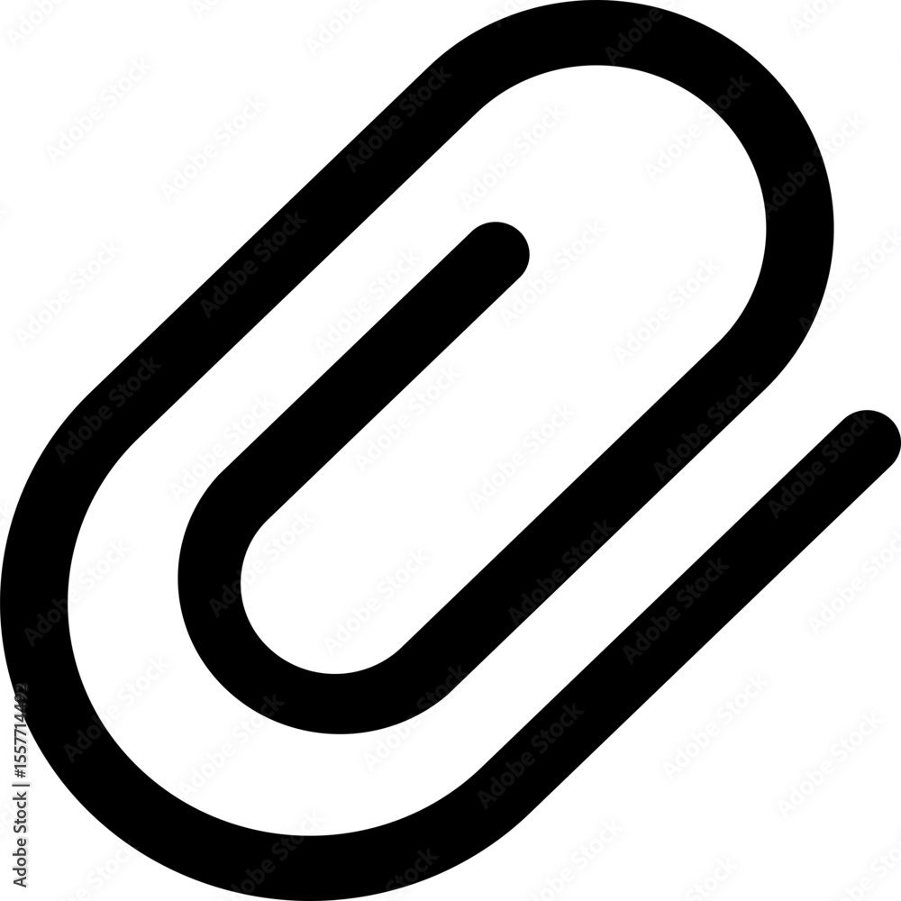 Poster illustration of a black paperclip with rounded edges on a white background in a simple style