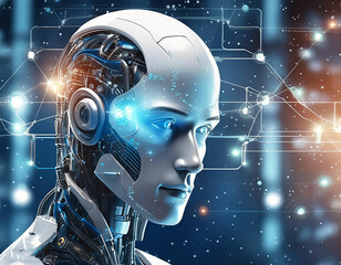 A futuristic droid robot rendering showcases advanced technology development featuring artificial intelligence offering a glimpse into future advancements.