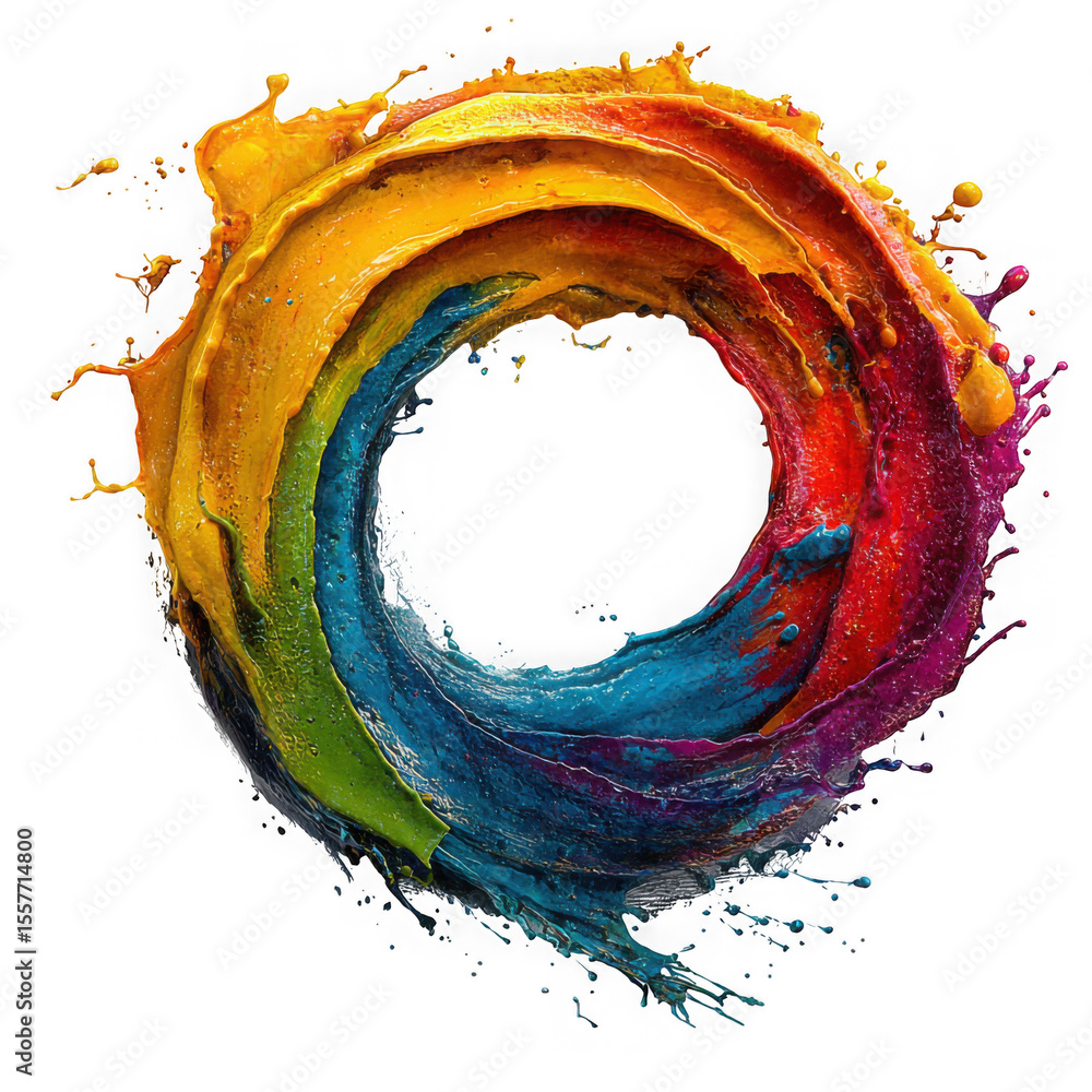 Poster a vibrant swirl of colorful paint creates a dynamic circular pattern, isolated on transparent backgr