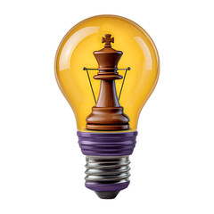 Chess king inside a glowing light bulb representing strategic ideas isolated on transparent background