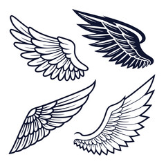 Set of wings icons. Wings icons. Bird wings, angel wings elements. Wing collection in different shape. Wings badges. Vector illustration