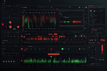 Fototapeta premium Advanced audio editing software interface showcasing waveforms and controls for precise sound manipulation, User interface of audio editing software
