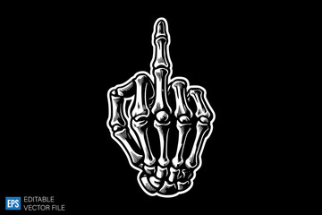 scary middle finger dark art illustration black and white design in black background