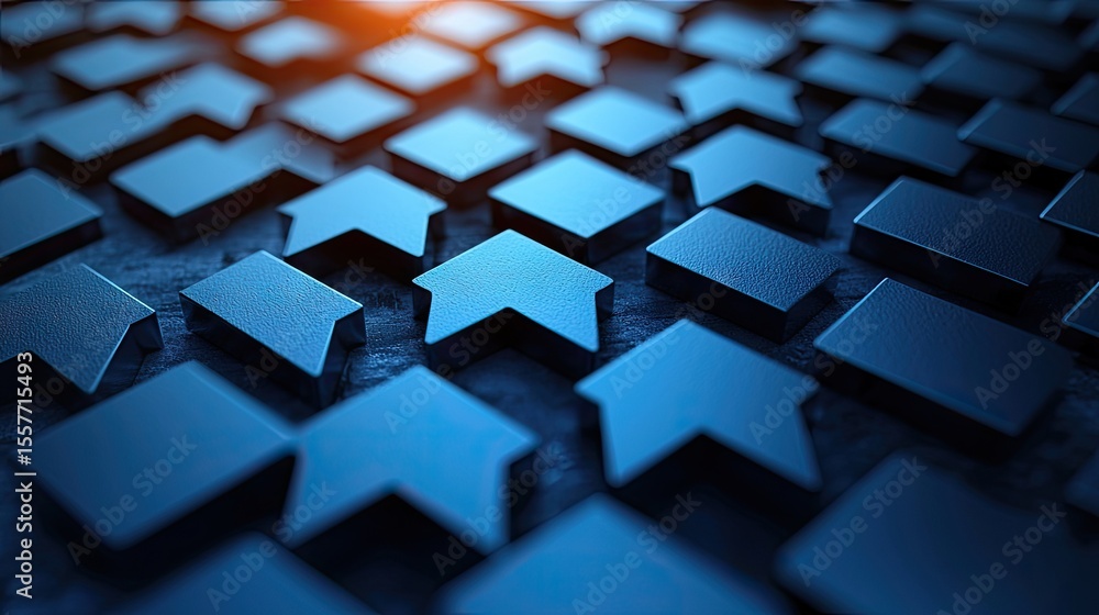 Poster abstract design of numerous upward-pointing arrows.
