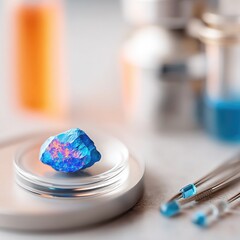 Iridescent Blue Gemstone Sample in a Lab Setting