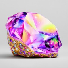 Iridescent Pink and Purple Gemstone with Gold Accents