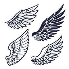 Set of wings icons. Wings icons. Bird wings, angel wings elements. Wing collection in different shape. Wings badges. Vector illustration