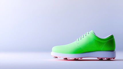 Lime Green Golf Shoes with White Sole and Spikes on White Background