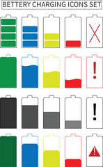 Battery Charging Icons Set – Vector Pack of Power Level, Charging Status, and Battery Indicator Symbols