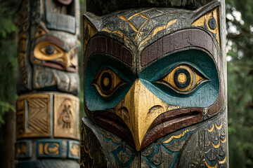 Eagle owl and wolf totem at Stanley Park Vancouver Indigenous Native American art