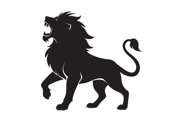 A dynamic vector illustration of a running black lion, tiger silhouette, capturing the essence of a wild stallion in nature