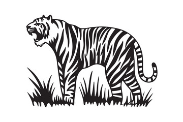 Obraz premium Striped tiger and zebra vector illustration on a black background perfect for a wild animal safari design