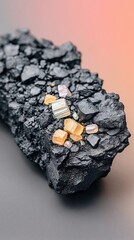 Macro Photograph of Weathered Black Rock with Embedded Crystals