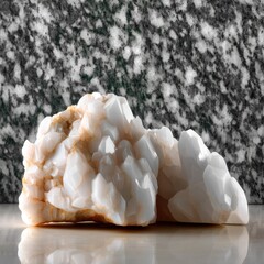 Macro View of White Quartz Crystal Cluster on Granite