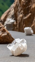 Macro View of White Quartz Crystal Formation in Granite Mountain Setting