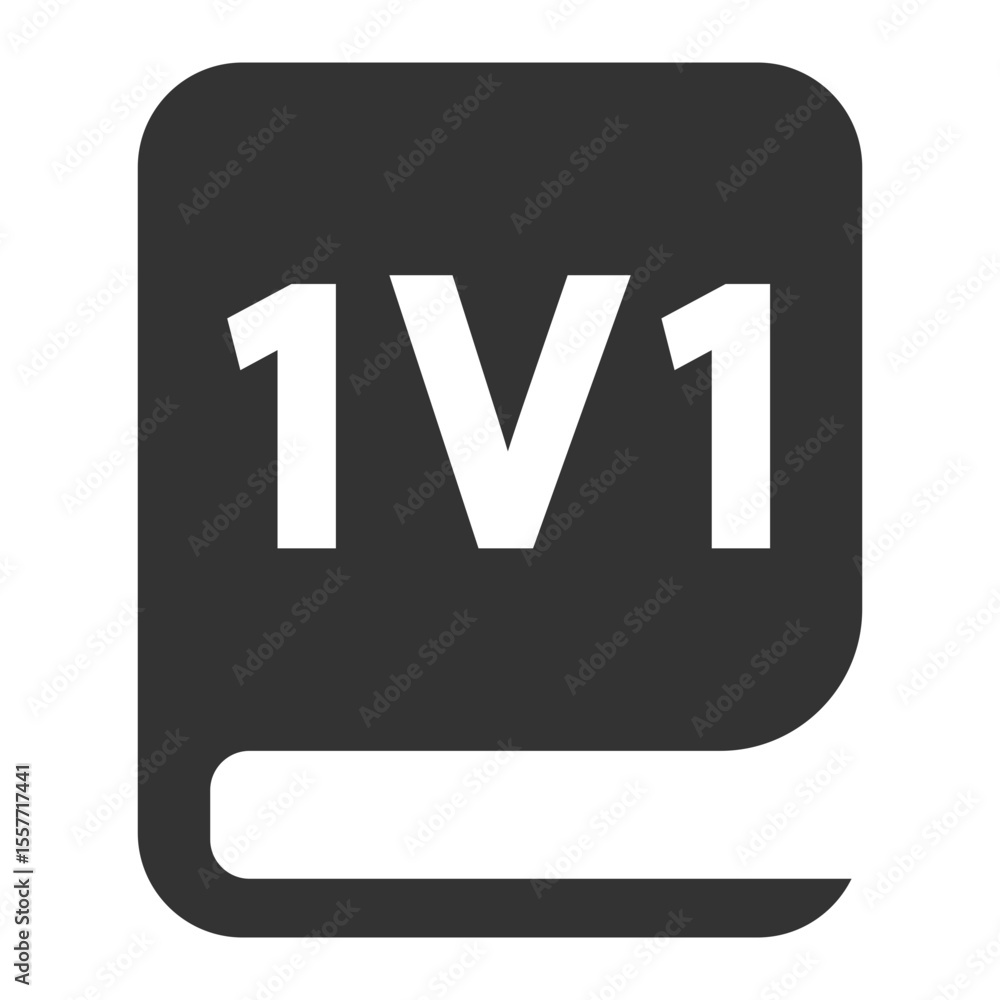 Poster dark gray icon with the text 1v1 inside a stylized book shape