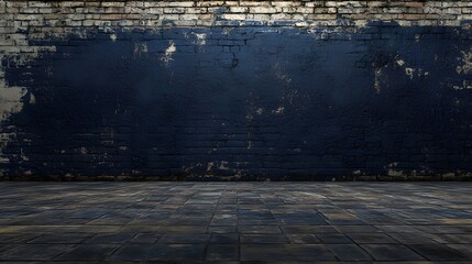 Dark Blue Painted Brick Wall Room Interior Background