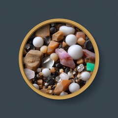 Microscopic View of Mineral Granules and Crystals in a Circular Sample