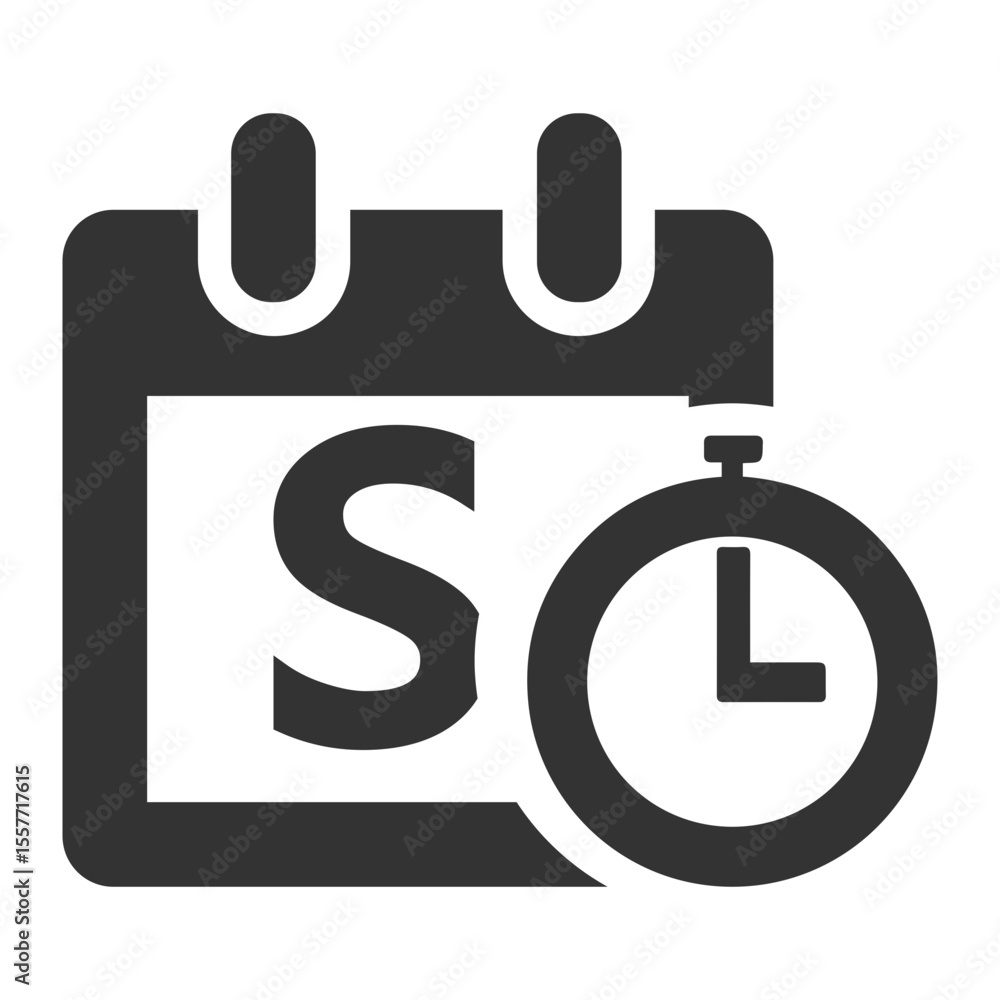 Poster calendar icon with stopwatch symbolizing scheduling and time management