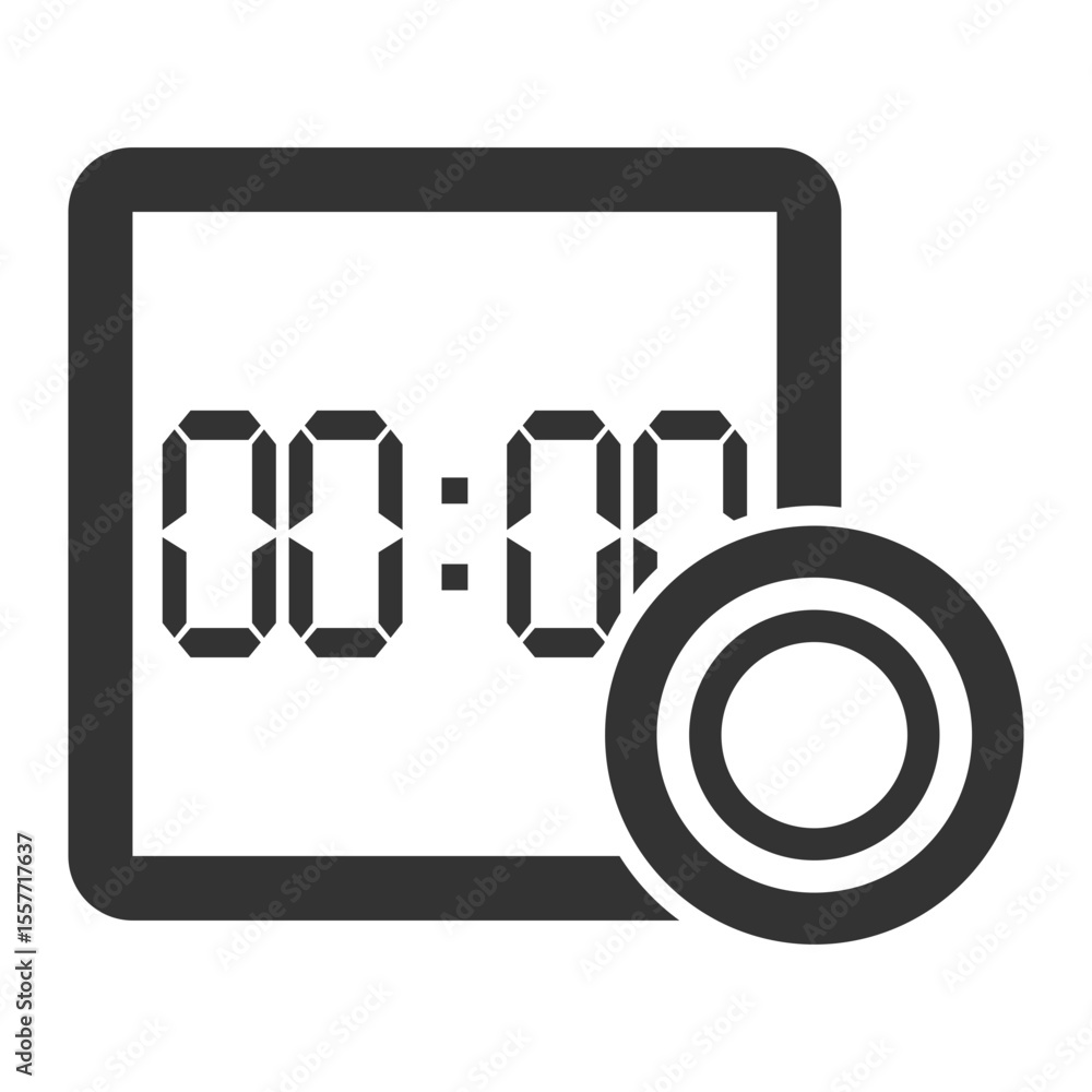 Poster digital clock displaying zero time with a circular notification icon