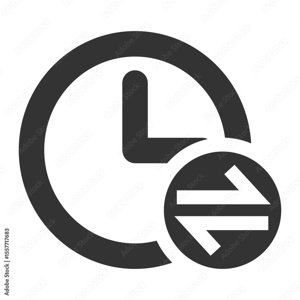 Poster clock icon with circular arrows indicating data transfer or synchronization