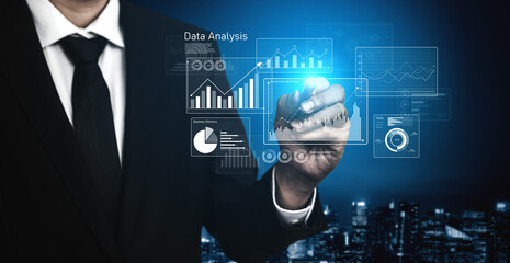 Business data analysis dashboard showing charts, statistics, and performance metrics for...