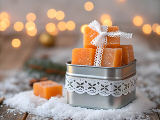 Orange Gummy Cubes in Tin - Festive Sweets Gift