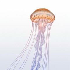 Detailed illustration of a jellyfish orange bell and purple blue tentacles against a white background
