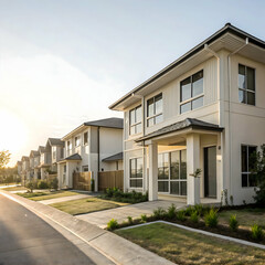 Affordable housing development on a sunny day isolated on transparent background  