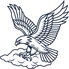 Obraz premium Soaring eagle with outstretched wings and sharp talons above a cloud majestic bird of prey, freedom, and power symbol