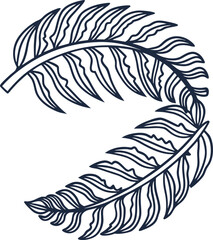 Obraz premium Palm leaves curved in circle, hand drawn black outline illustration tropical natural foliage botanical design