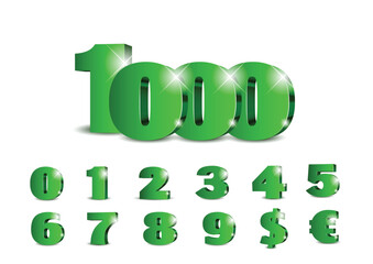 3d green numbers with golden outline. Symbol set. Vector illustration