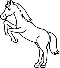 Obraz premium Rearing horse outline illustration, playful animal line drawing for children's coloring and education