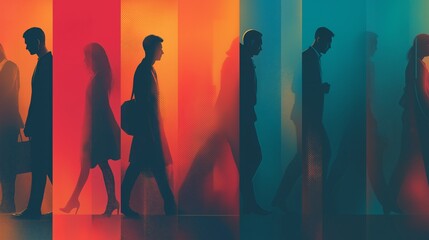 textured background featuring character silhouettes with vibrant contrasts