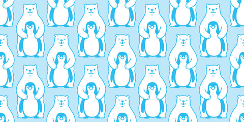 bear seamless pattern polar bear hug penguin bird vector cartoon doodle teddy tile background gift wrapping paper repeat wallpaper scarf isolated illustration design