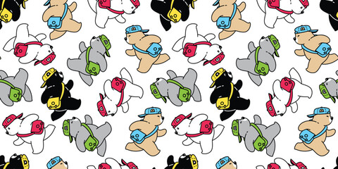 bear seamless pattern polar bear running bag cap hat vector cartoon doodle teddy gift wrapping paper tile background repeat wallpaper scarf isolated illustration design