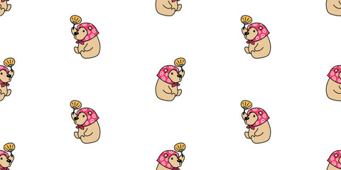 bear seamless pattern polar bear sitting hair tie kerchief hand fan wooden folding fan vector cartoon doodle japan teddy gift wrapping paper tile background repeat wallpaper scarf isolated illustratio