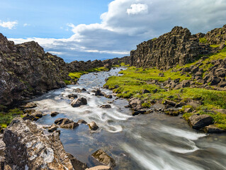 Thingvellir National Park rift valley, Waterfall, Pingvellir, Iceland