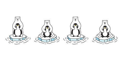 Bear vector polar bear penguin sitting iceberg hug icon cartoon character friend doodle logo teddy illustration symbol design
