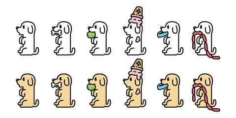 dog vector bone Beagle Golden Retriever icon sitting cartoon character ice cream tennis ball food bowl sausage hotdog puppy pet doodle symbol illustration design isolated