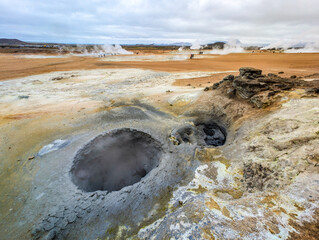 Boiling Mud Pits In Hverir, Iceland